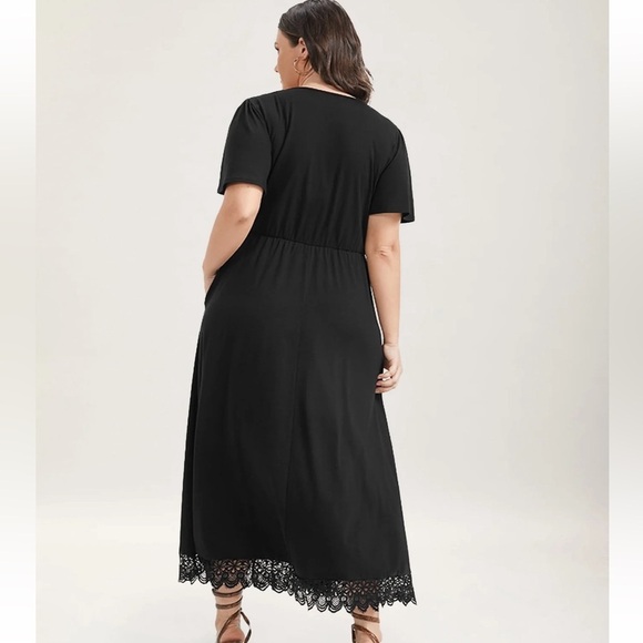 BloomChic Plus Size Solid Pocket Contrast Lace Split Maxi Dress - Picture 3 of 6